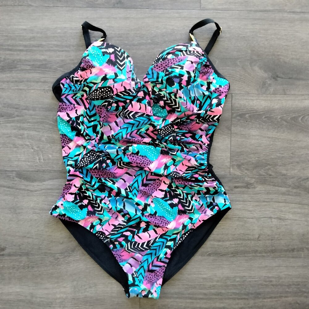 Anabel Arto Floral Print Colorful One Piece Swimsuit Size 56 (XXL)